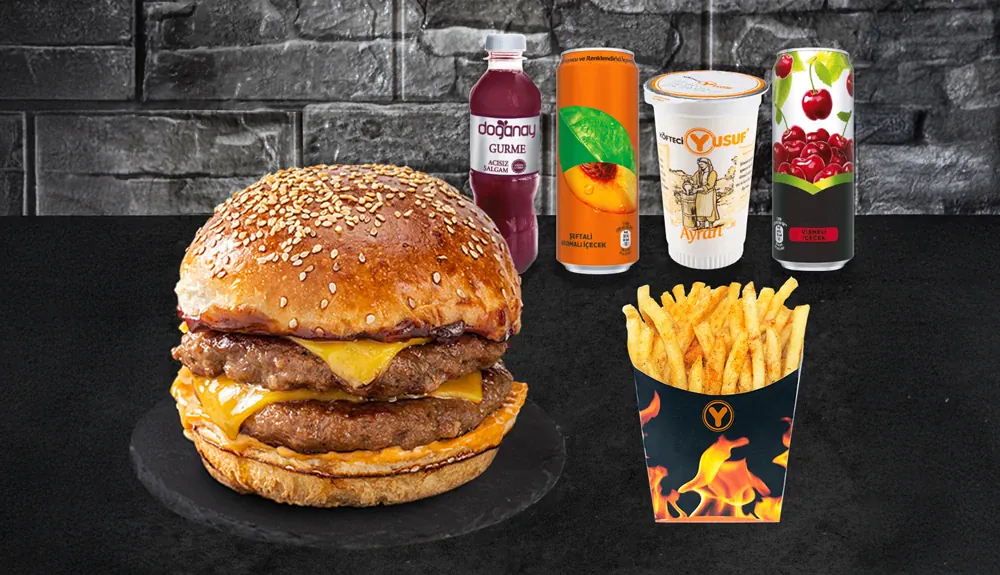 Patatesli Çift Köfte Burger Menü